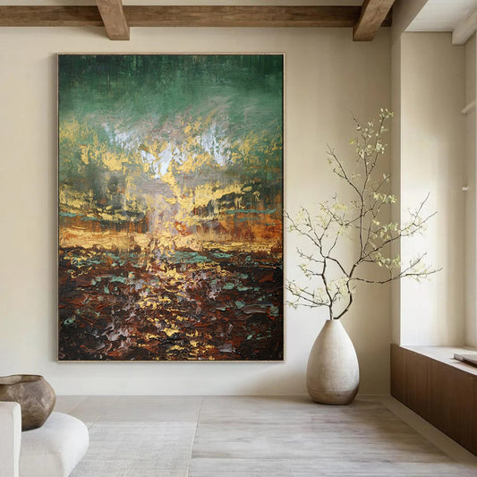 “Green and Gold Forest Light” - Impressionistic Forest Art CT1942