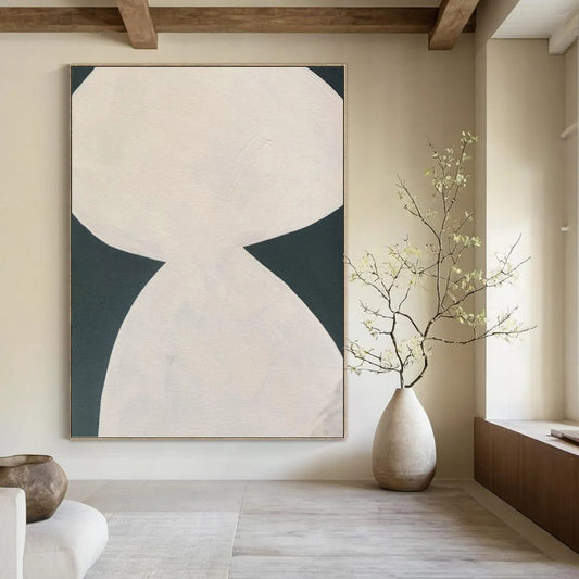“White Hourglass - like Shape on Dark Background” - Minimalist Abstract Painting On Canvas DKH1081