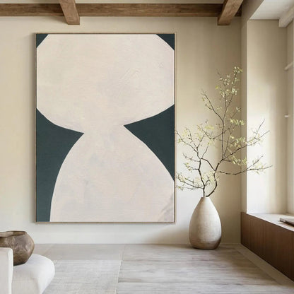 “White Hourglass - like Shape on Dark Background” - Minimalist Abstract Painting On Canvas DKH1081
