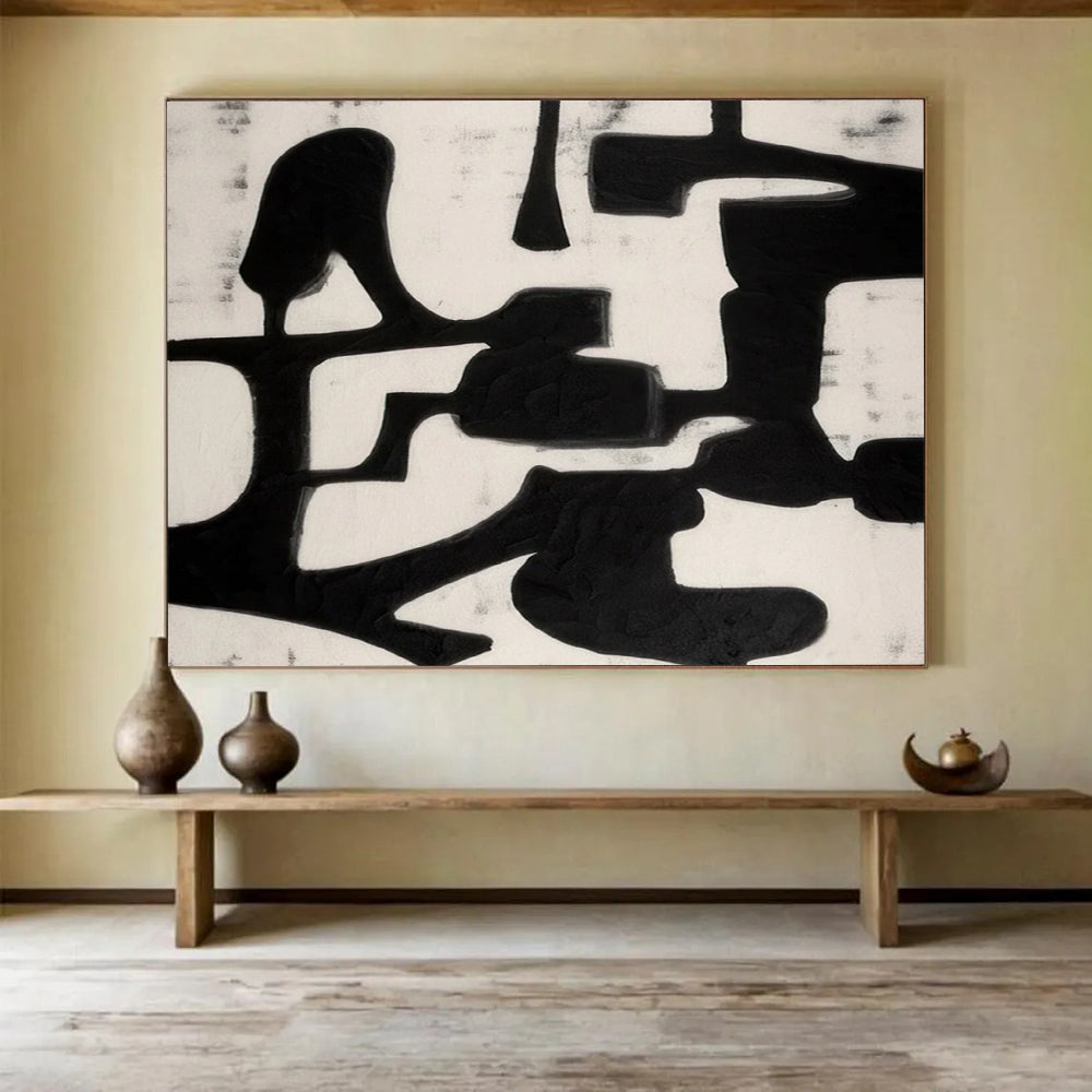 “Black - White Minimalist Forms” Abstract Painting On Canvas DLZ063