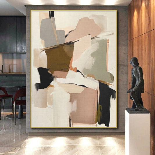 Muted Pink, Beige & Green Shapes, “Soft Modernity” - Abstract Geometric Acrylic Painting CT0755