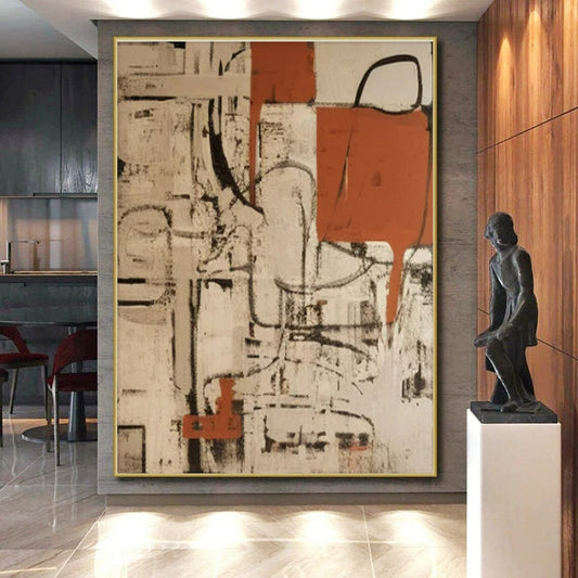 “Beige - Black - Orange Abstract Networks” ，Abstract Oil Painting CT0835