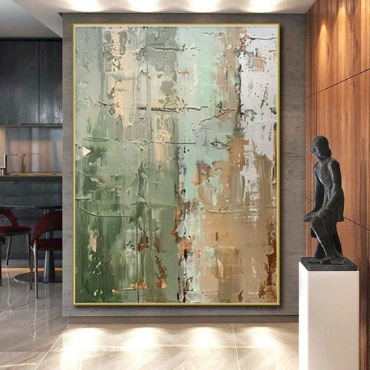 “Green - Gray - Brown Textured Abstract” ，Abstract Acrylic Painting CT0854