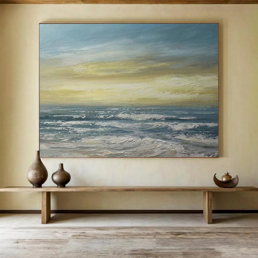 “Blue, Yellow, Sunset Ocean ‘Golden Hour at Sea’” - Impressionist Seascape Painting On Canvas DLZ033