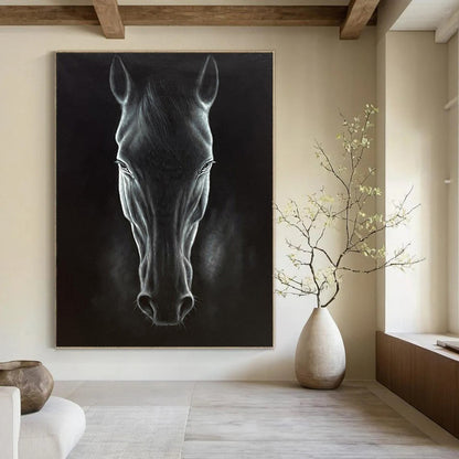 “Realistic Black Horse Portrait” – Hyperrealistic Oil Painting On Canvas CT2177