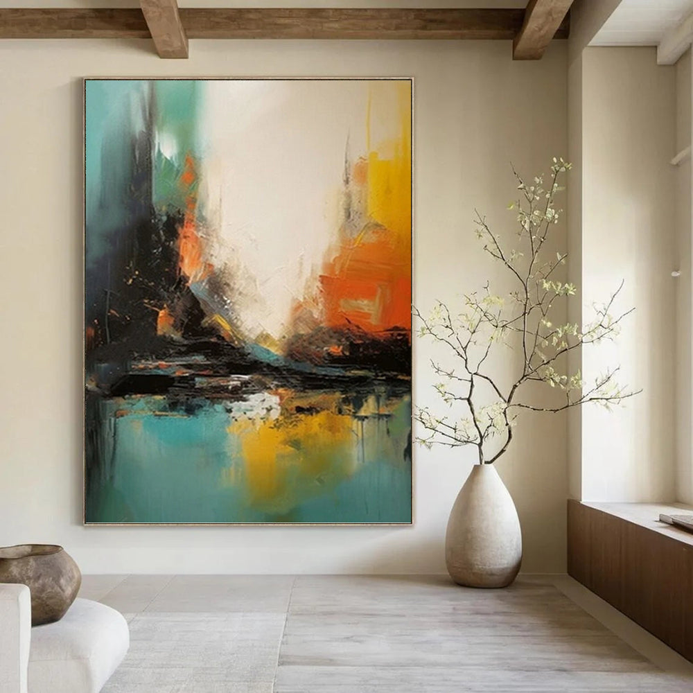 “Vibrant Urban Impression” - Blue, Yellow & Orange Cityscape - Inspired Painting On Canvas DKH0928