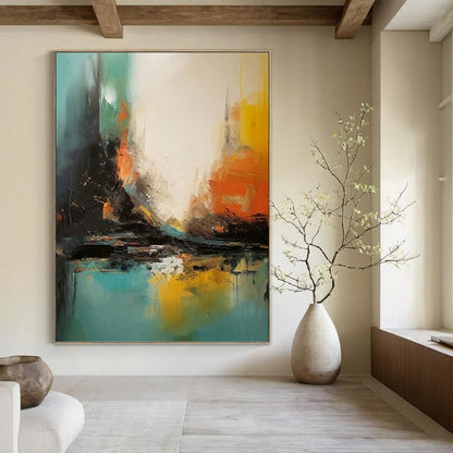 “Vibrant Urban Impression” - Blue, Yellow & Orange Cityscape - Inspired Painting On Canvas DKH0928