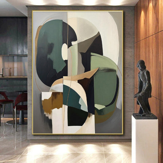 Geometric Shapes in Earth & Green, “Balanced Abstraction” - Abstract Geometric Acrylic Painting CT0739