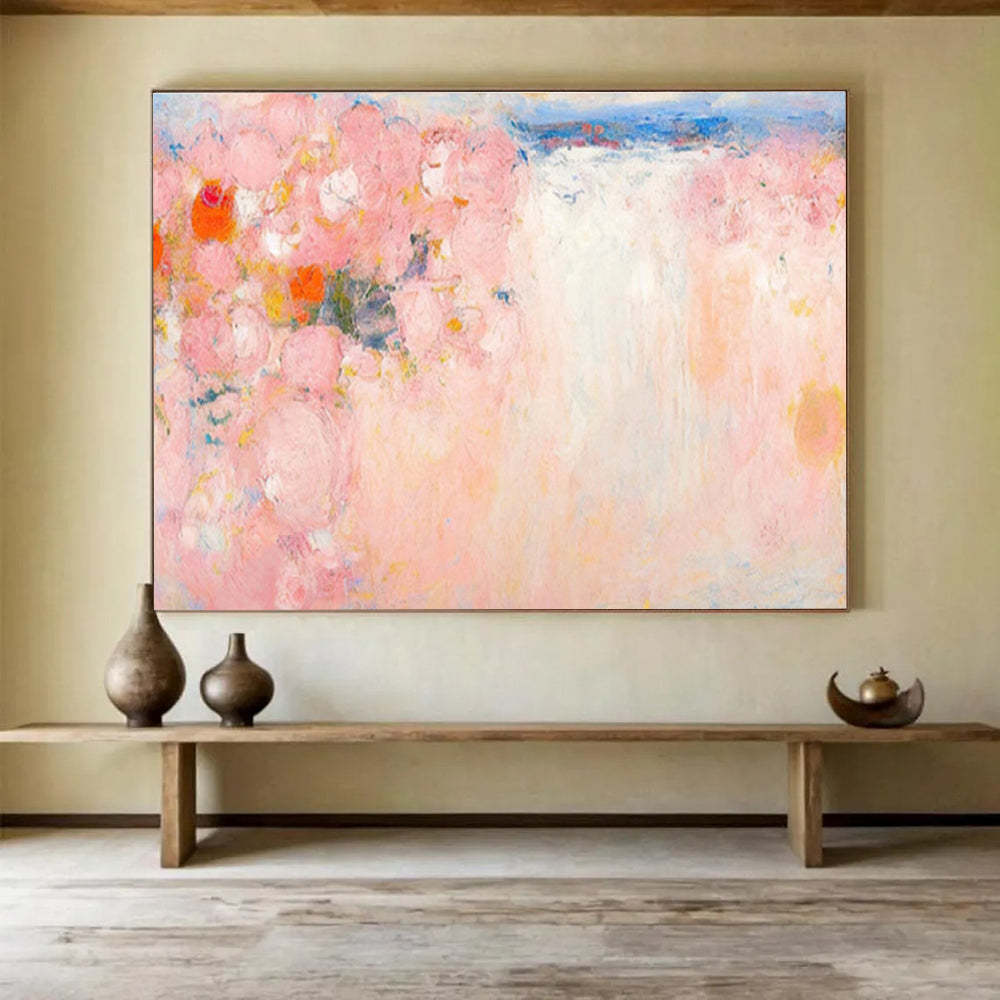 “Pink Floral Abstract” Abstract Impasto Painting On Canvas DKH411