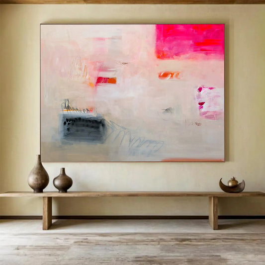 “Ethereal Pink and Beige Abstract - Gentle Shapes and Marks” Painting On Canvas DKH025
