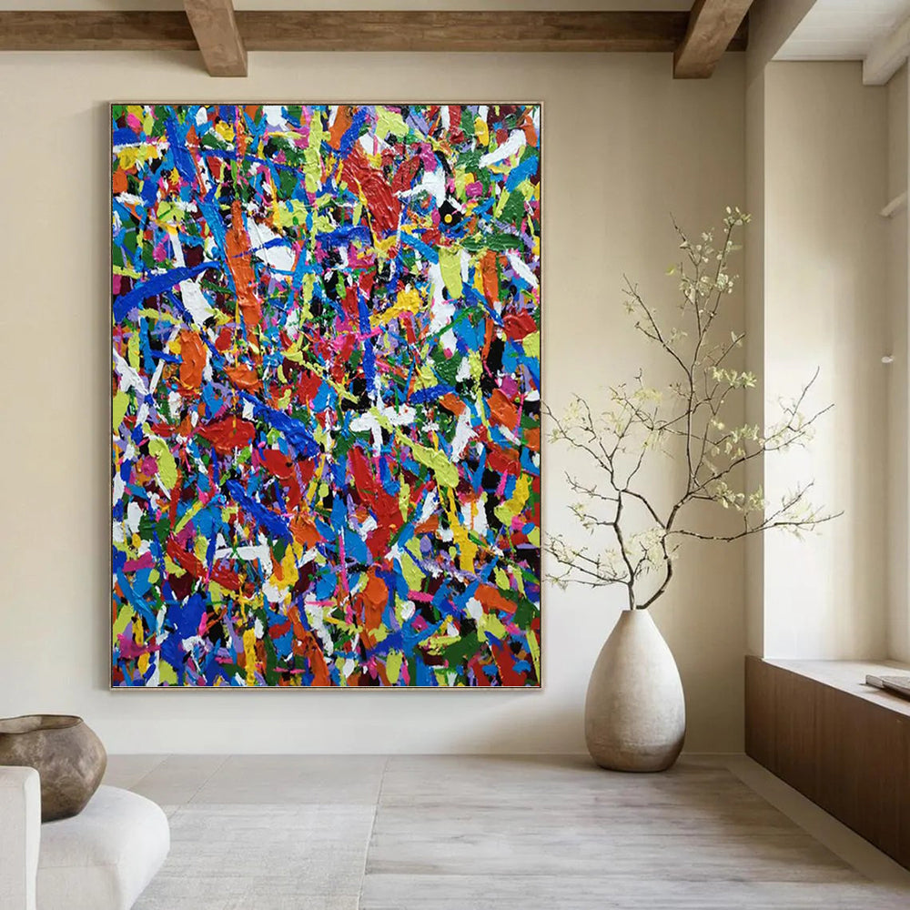 “Color Explosion” - Vibrant Multicolor Abstract Drip Painting On Canvas DKH1566