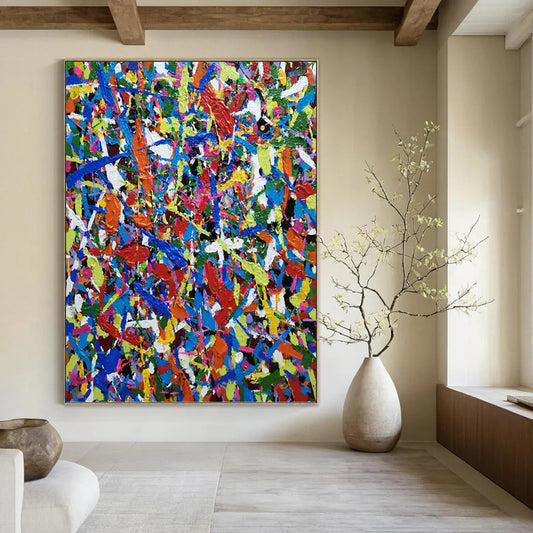 “Color Explosion” - Vibrant Multicolor Abstract Drip Painting On Canvas DKH1566