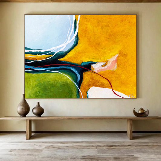 “Vibrant Color Blocks & Lines” Abstract Acrylic Painting On Canvas DKH552
