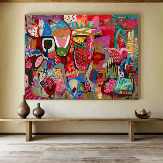 Pink - Dominant Abstract Shapes - Abstract Expressionist Painting On Canvas DLZ239