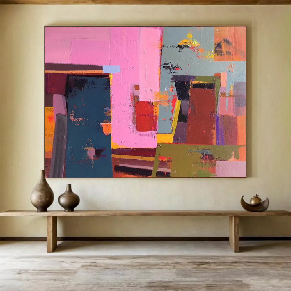 “Pink, Blue, Green Color - Field ‘Vibrant Harmony’” - Abstract Color - Field Painting On Canvas DLZ003