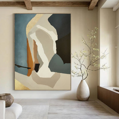 “Neutral - Toned Geometric Abstraction” - Modernist Abstract Painting On Canvas DTP145