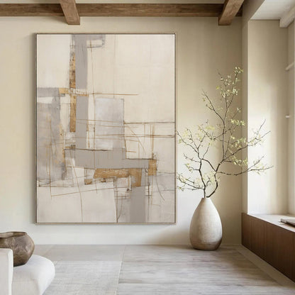Linear Neutrals Abstract Composition - Abstract Painting On Canvas DKH1322