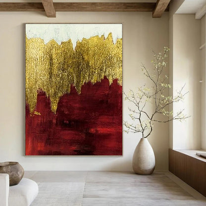 Gold and Burgundy Abstract Horizon - Abstract Painting On Canvas DKH1339