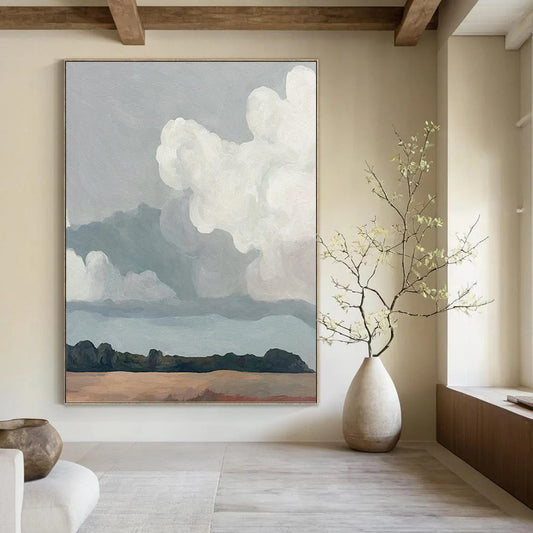Minimalist Clouds Over Landscape - Landscape Painting On Canvas DKH1430
