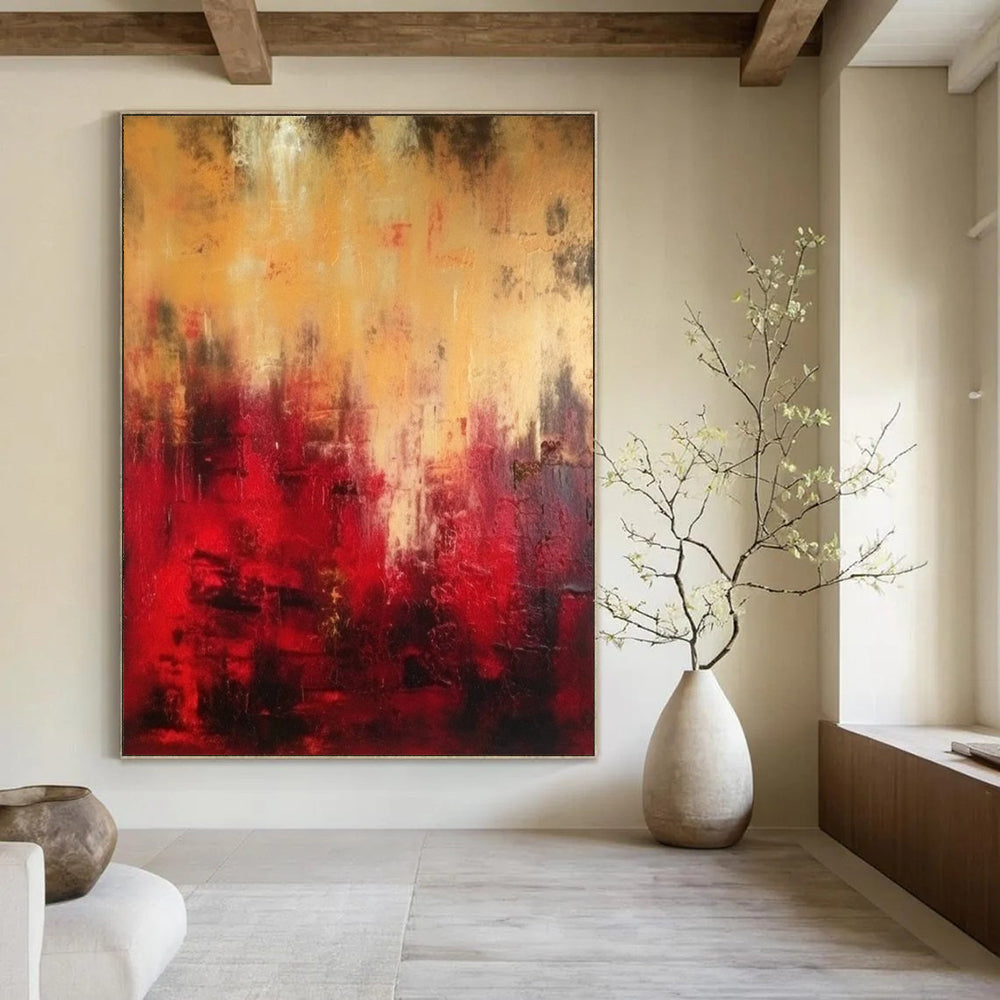 “Red - Gold Abstract Intensity” - Abstract Expressionist Painting On Canvas DTP073
