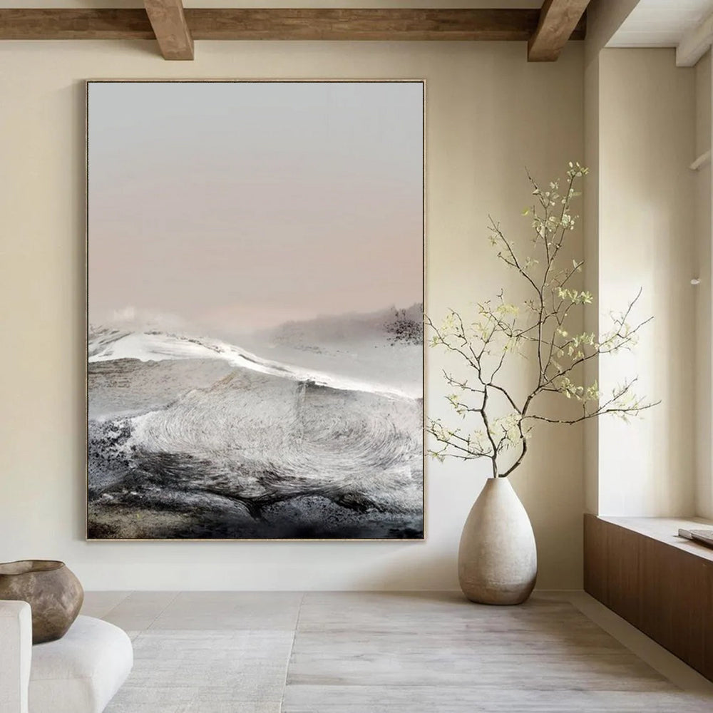 “Misty Monochrome Mountainscape” - Abstract Landscape Painting On Canvas DTP178