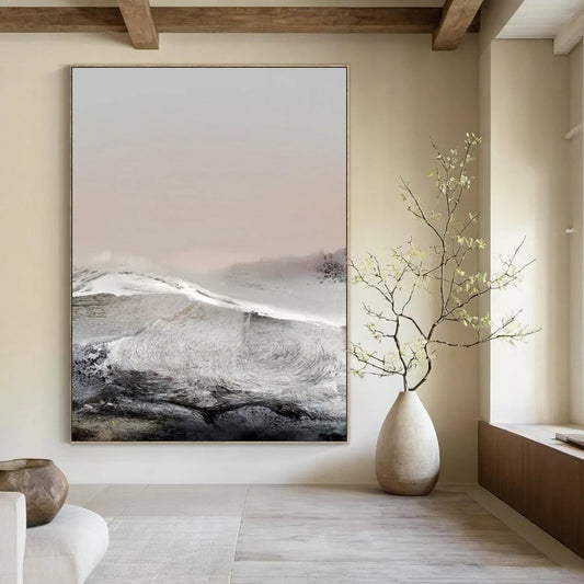 “Misty Monochrome Mountainscape” - Abstract Landscape Painting On Canvas DTP178