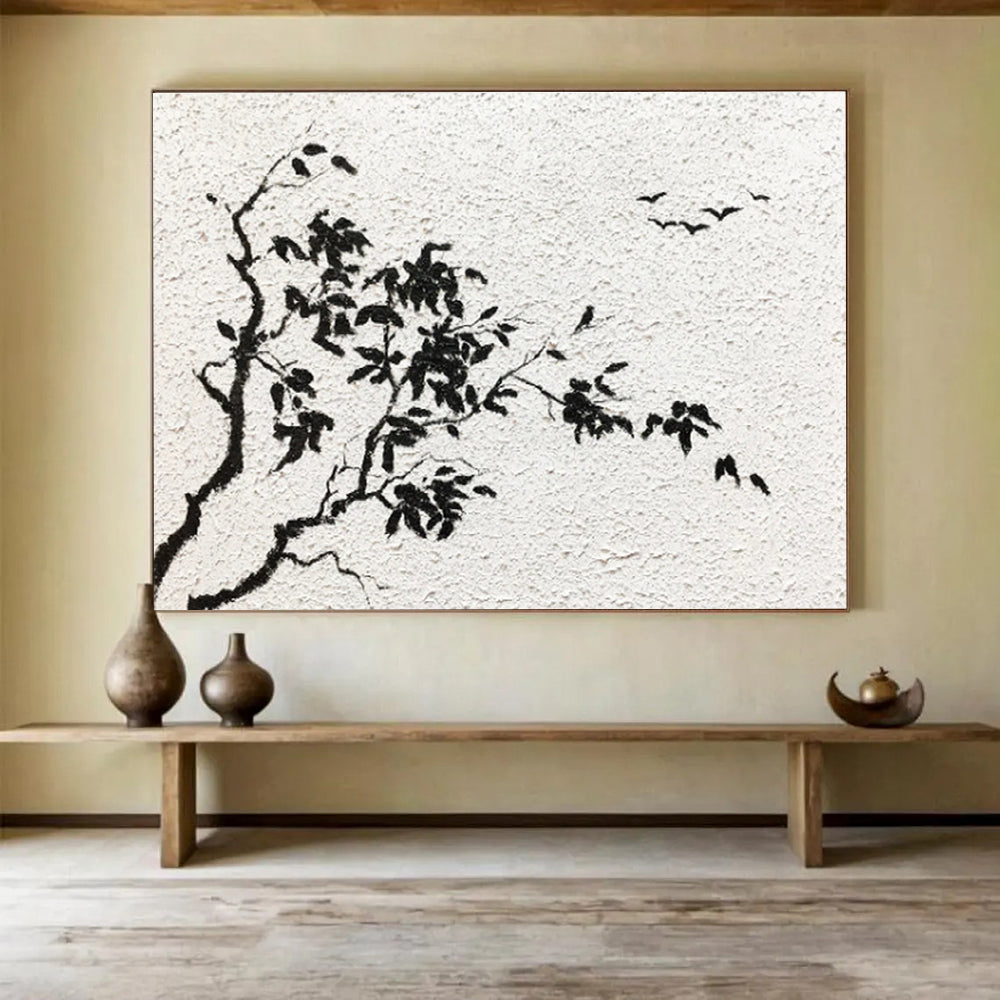 “Ink - Style Tree & Birds” Chinese Ink - Inspired Painting On Canvas DKH451