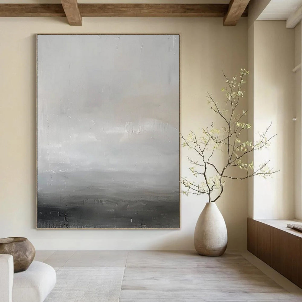 “Gray, White Minimalist Horizon” – Minimalist Abstract Art CT1013