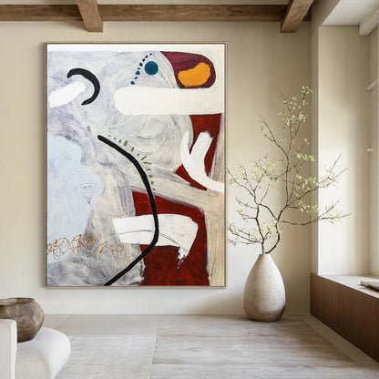 “Gray - Toned Abstract with Red, White, and Colorful Accents” - Expressive Abstract Painting On Canvas DKH1108