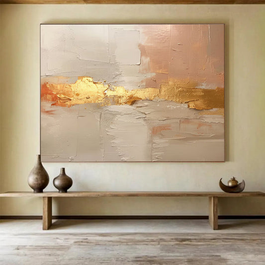 Gold - Accented Abstract - Abstract Impasto Painting On Canvas DKH617