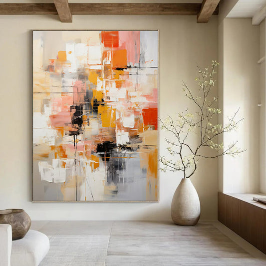Orange - Pink Abstract Composition - Abstract Geometric Acrylic Painting CT1391