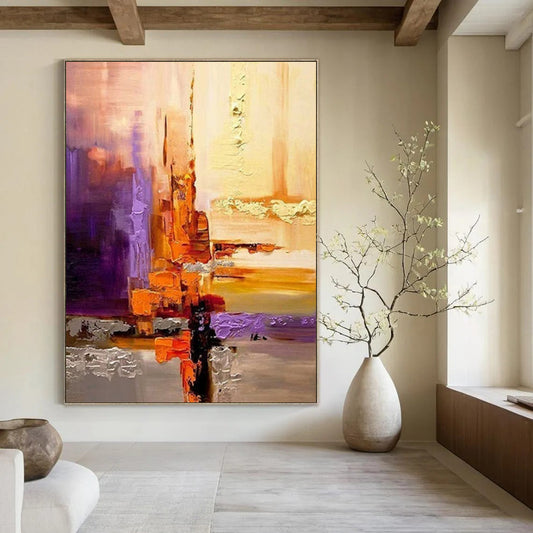 “Warm - Toned Abstraction” - Purple, Orange, Gold Geometric Shapes Painting On Canvas DTP278