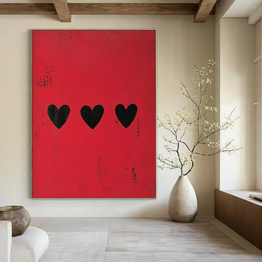 “Red - Black Heart Abstract” ，Abstract Minimalist Acrylic Art CT0950