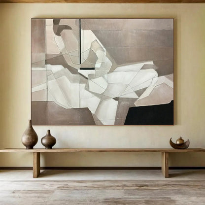 “Monochrome Geometric Abstraction” Cubist - Inspired Painting On Canvas DKH350