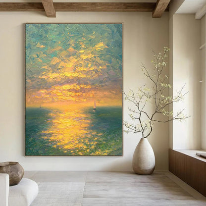 “Sunset Sail Impasto” – Impressionistic Oil Seaside Scene CT2070