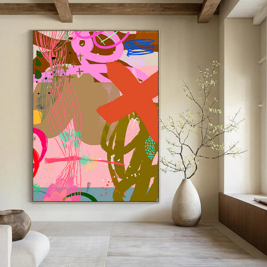 Pink, Green, Bold Doodles - "Playful Doodleland" - Abstract Expressionist Painting CT1857