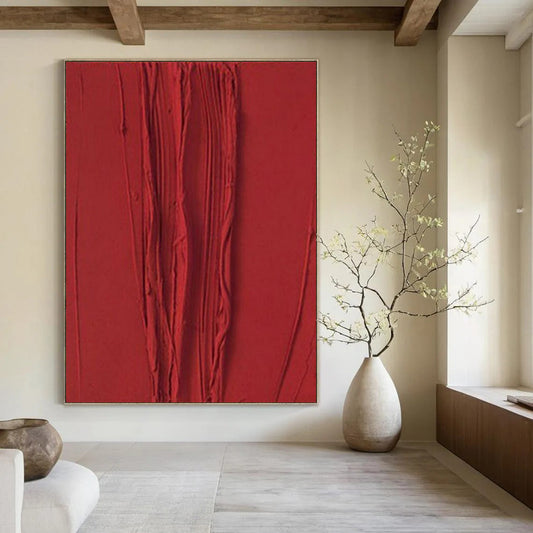 “Bold Red Textured Lines” – Abstract Expressionist Painting CT1071