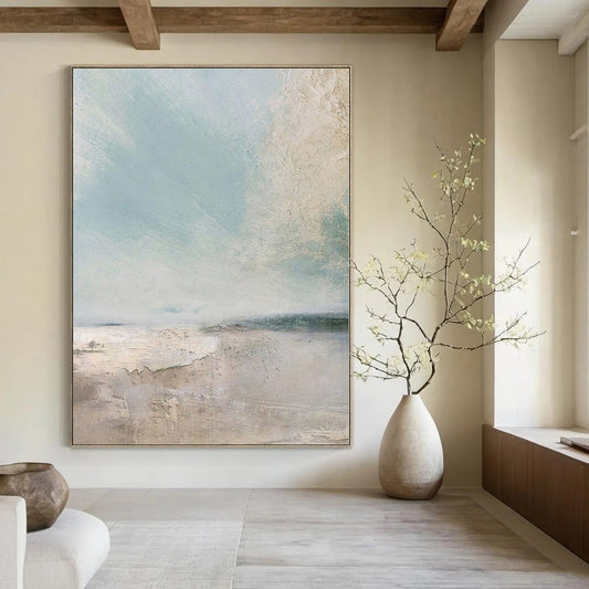 “Soft Blue - Beige Abstract Seascape（Reprise）” – Abstract Landscape Painting CT1160