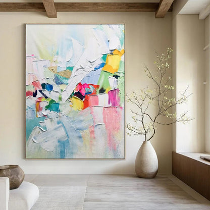 “Pastel Abstract Joy - Soft Color Impasto Abstraction” Painting On Canvas DTP267