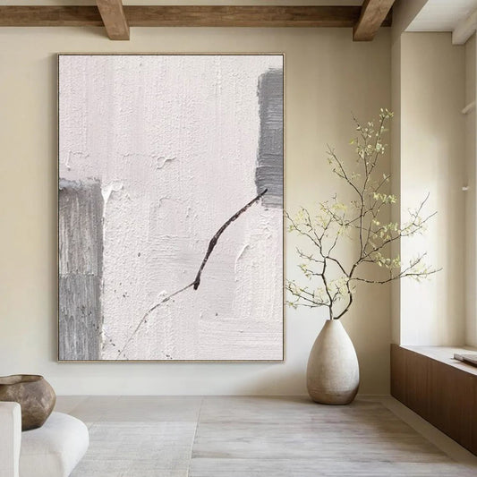 “Gray, White, Black Textured Line ‘Fragile Connection’” - Impasto Abstract Painting On Canvas DTP363