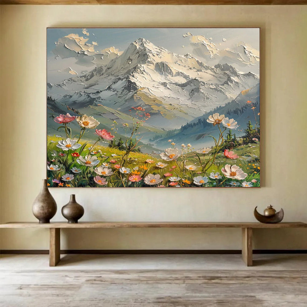 Snowy Mountain and Flower Field Painting On Canvas DKH674
