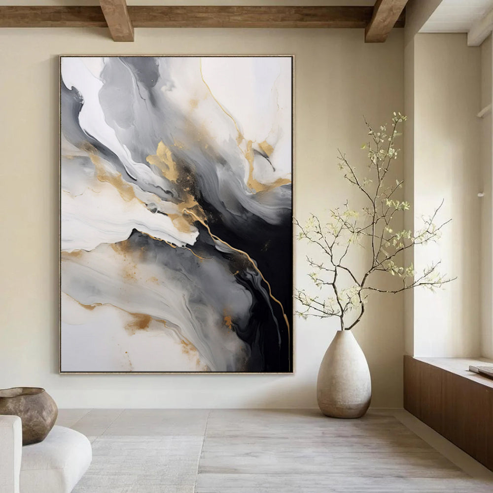 “Elegant Gold Streams” – Abstract Fluid Acrylic Creation CT2066