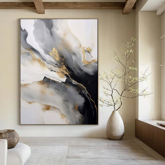 “Elegant Gold Streams” – Abstract Fluid Acrylic Creation CT2066