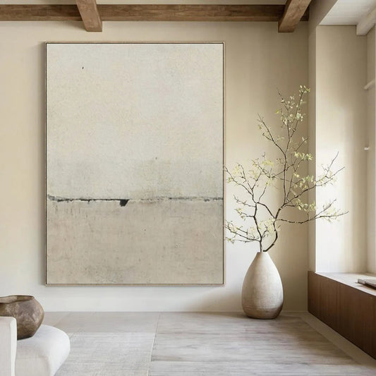 “Light Gray Textured Surface with Crack” - Minimalist Abstract Painting On Canvas DKH1122