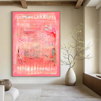“Pink & Patchwork” - Abstract Mixed - Media Collage Art on Canvas CT1863