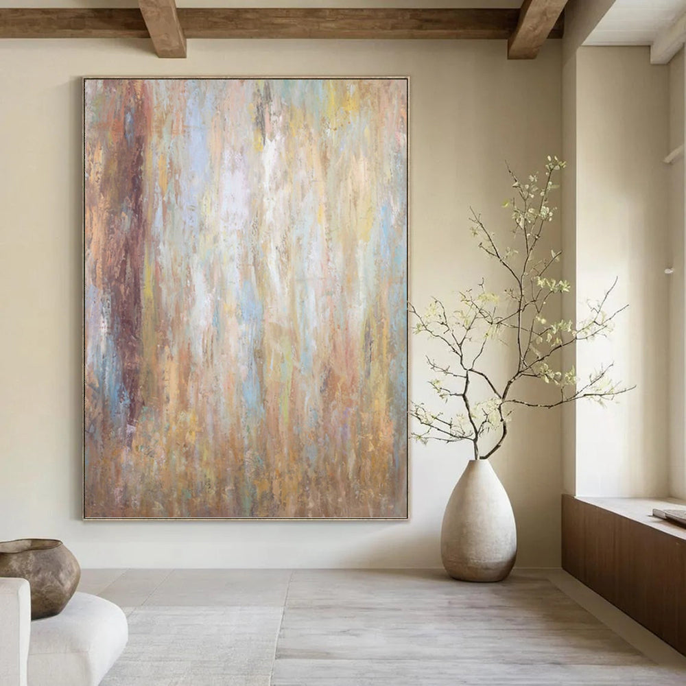 “Warm - Toned Abstract Layers” - Beige, Brown & Blue Textured Painting On Canvas DKH0946