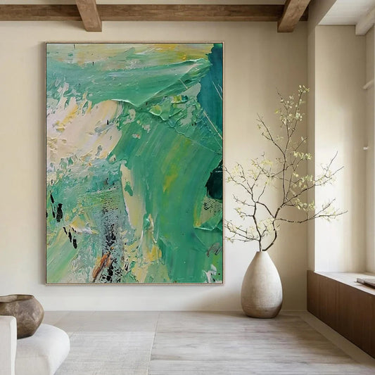 Turquoise and Yellow Impasto - Abstract Impasto Painting On Canvas DKH1270