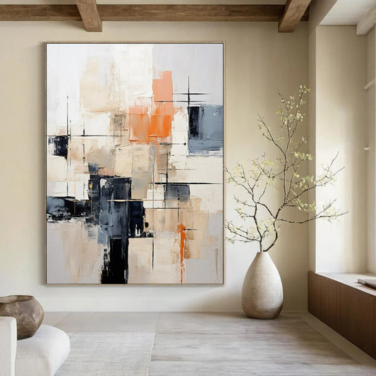 Beige, Orange & Black Abstract - Textured Abstract Painting On Canvas CT2261