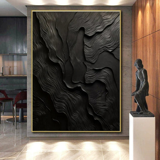 “Black Textured Waves” ，Abstract Textured Painting CT0833