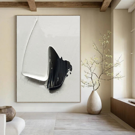 “Dramatic Black - White Contrast” - Minimalist Textured Painting On Canvas DKH1671